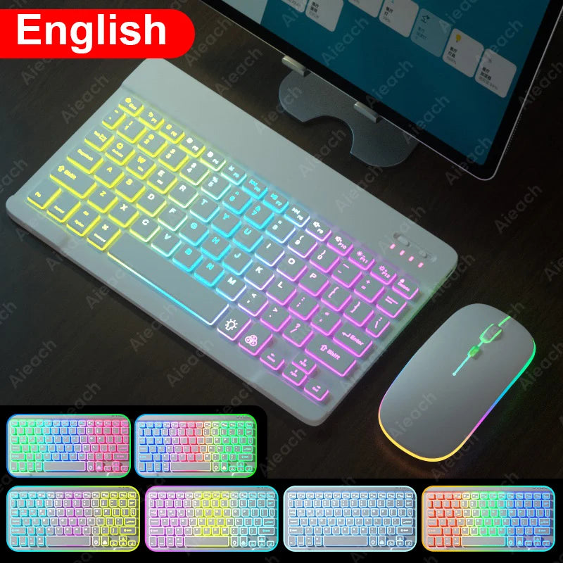 Wireless Bluetooth Keyboard with Rainbow Backlit – Tablet, iPad, Phone, Android, iOS, Windows