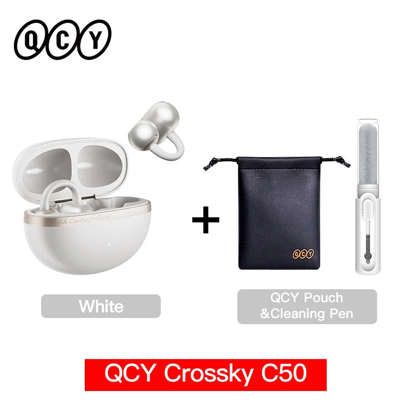 QCY Crossky C50 Open-Ear Clip-On Wireless Earbuds – Bluetooth 6.0, 4 AI Mics, Bass Boost, 60Hrs