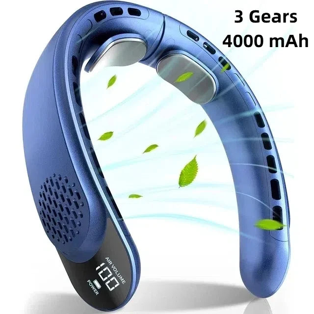 Leafless Portable Neck Fan 4000mAh — 3-Speed, Digital Display, Super Strong Wind, Fast Cooling