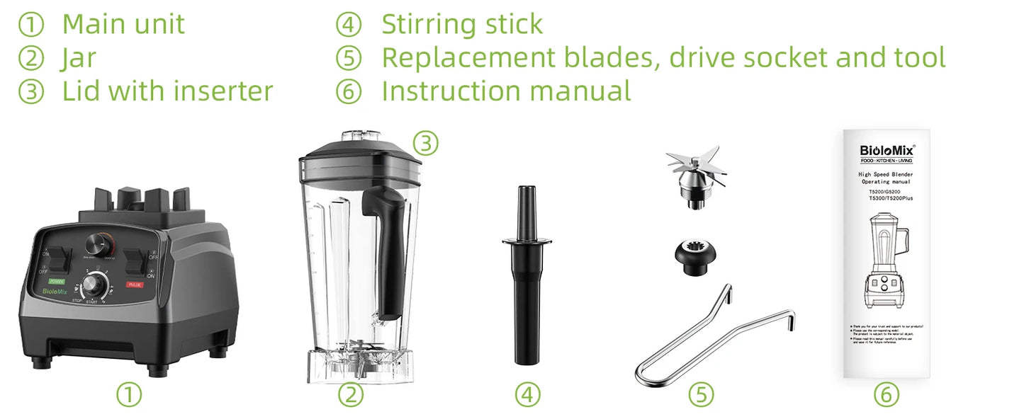 BioloMix 3HP Professional Blender BL-1800 | 2200W | 2L Jug | EU 220V