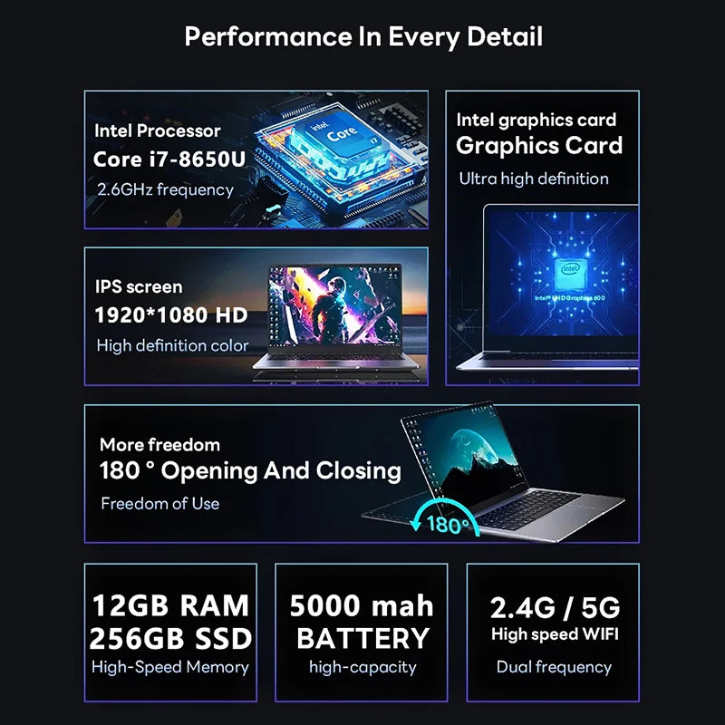 2026 Portable Laptop – Intel Core i7 8650U, 12GB RAM, up to 2TB SSD, Windows 11