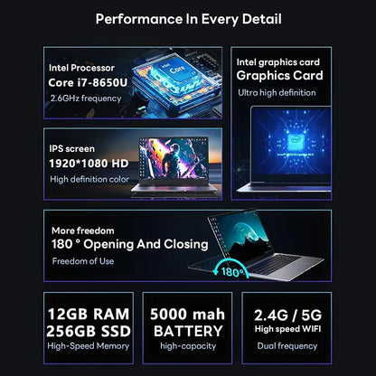 2026 Portable Laptop – Intel Core i7 8650U, 12GB RAM, up to 2TB SSD, Windows 11