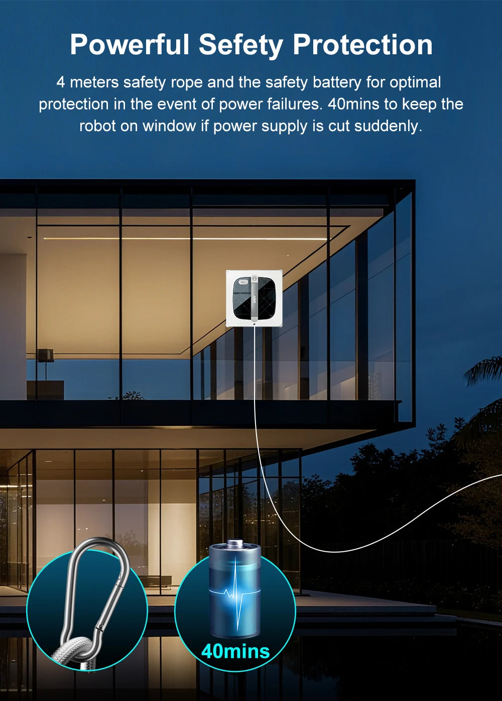 ABIR WD10 Window Cleaning Robot – Dual Roller Brushes, 10000Pa Suction, 6-Way Water Spray & Remote