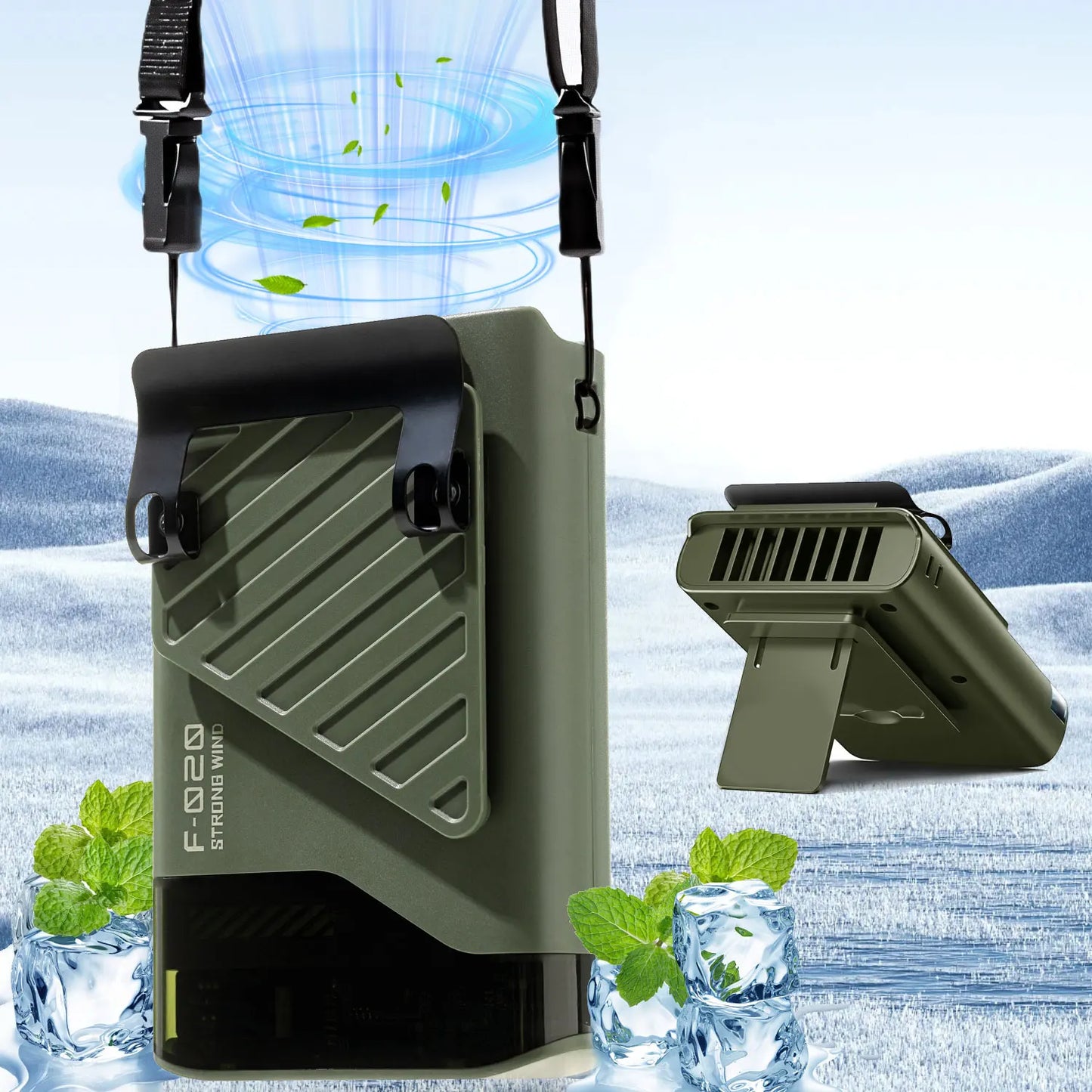 Portable Waist Fan with Belt Clip – Leafless Neck Hanging Fan, 5-Speed, USB, for Outdoor & Office