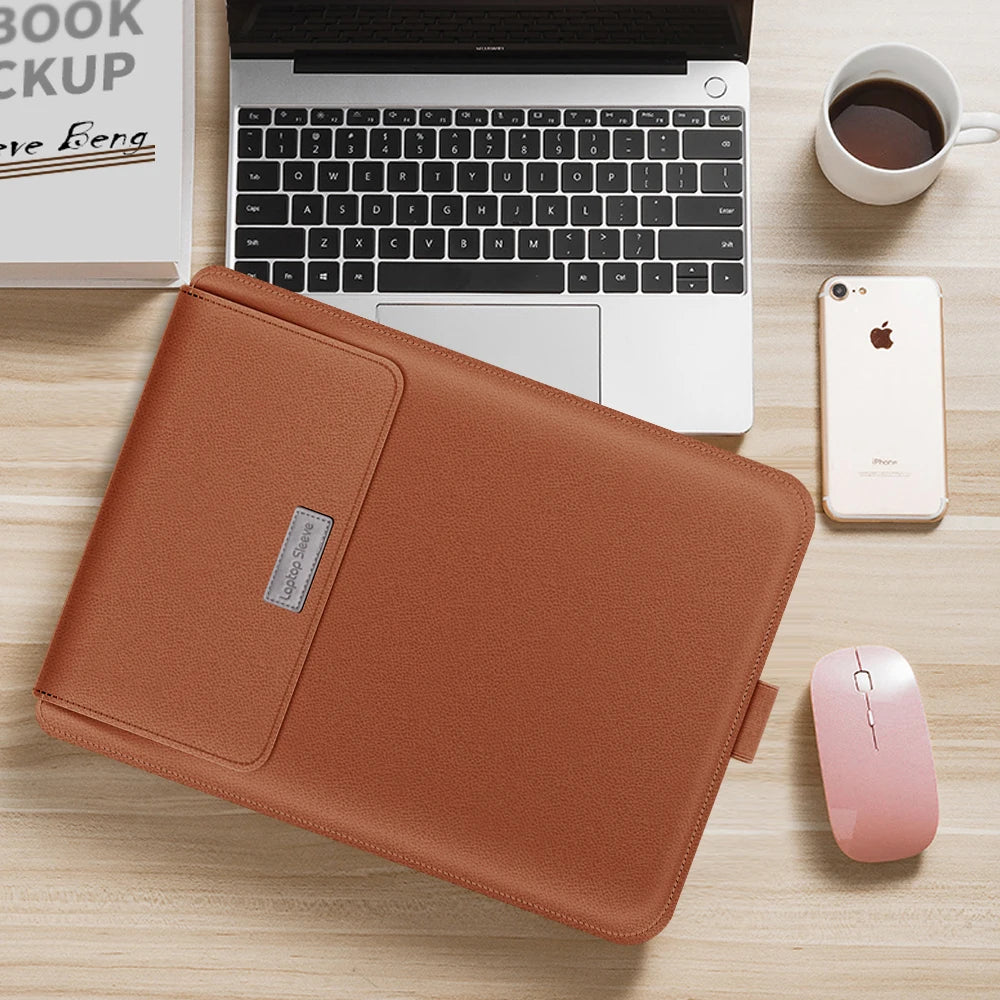 Laptop Sleeve Bag for MacBook Air 13 M4/M3/M2/M1, Pro 13/14/16, Huawei, ASUS, Dell – 11–16", PU Leather
