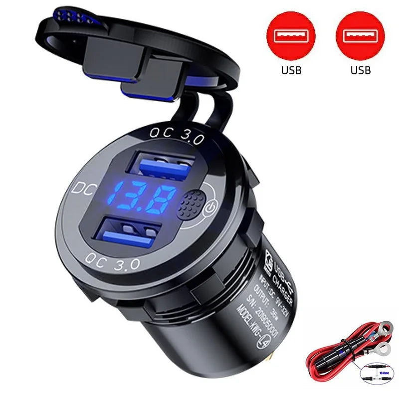 63W Aluminum USB-C Car Charger Socket – PD & QC3.0 Dual Port, 12V/24V for Car, Boat & Motorcycle