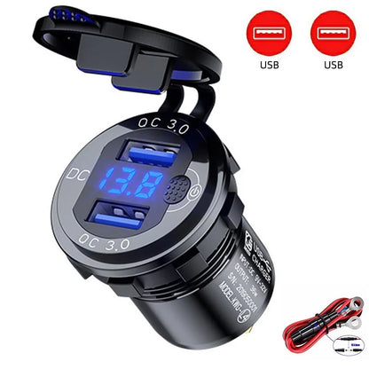 63W Aluminum USB-C Car Charger Socket – PD & QC3.0 Dual Port, 12V/24V for Car, Boat & Motorcycle