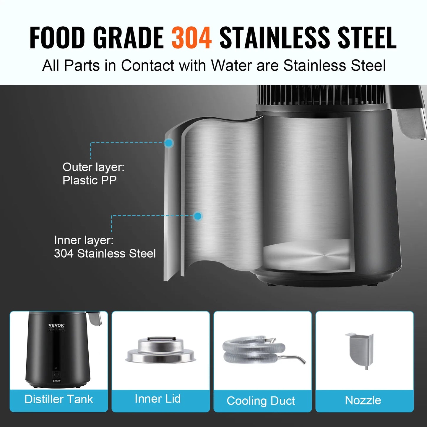 SucceBuy Water Distiller 4L – 750W Countertop Pure Water Purifier & Distilled Water Maker