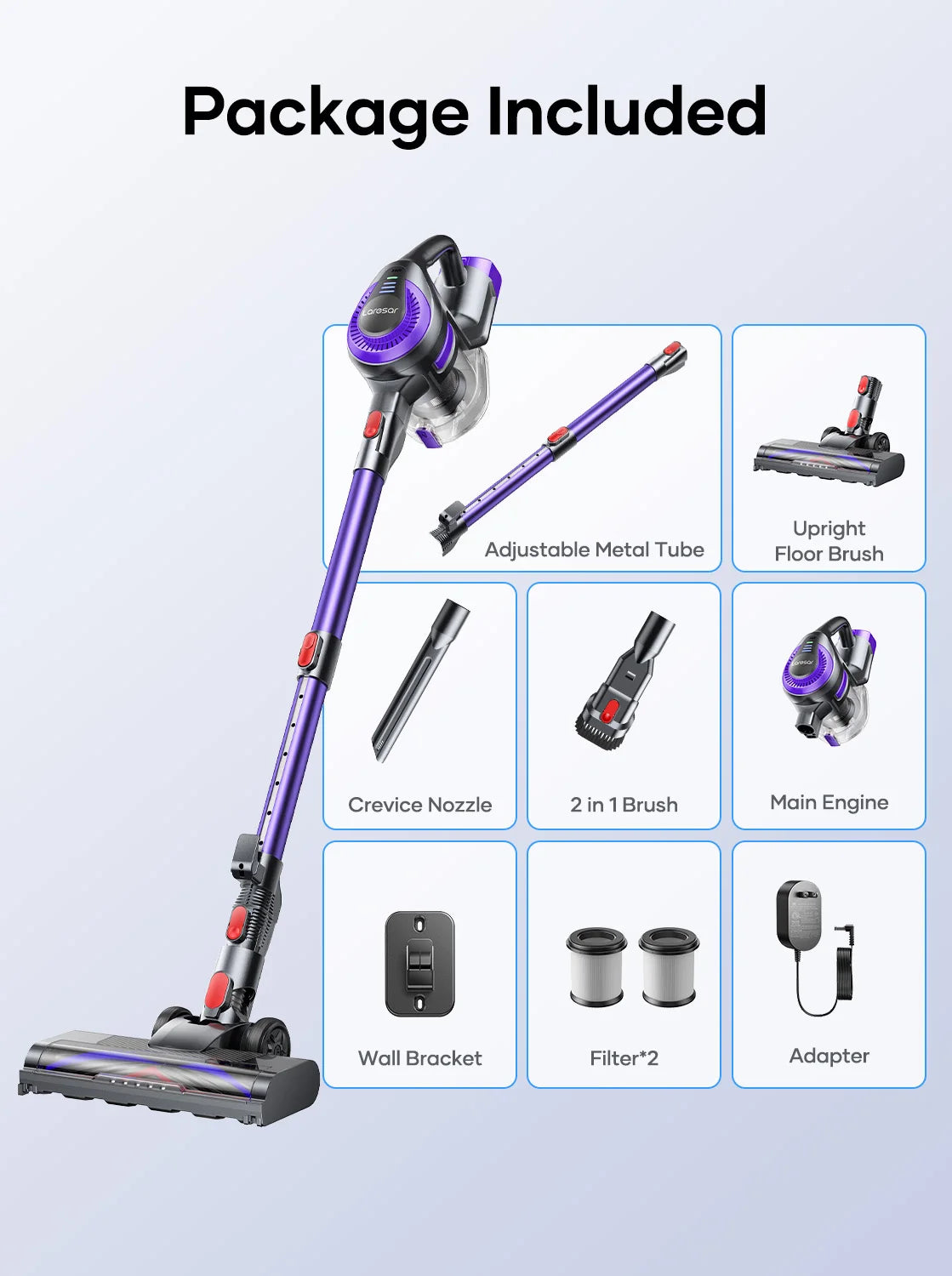 Laresar V10 Lite Cordless Vacuum Cleaner 38000Pa – 45 Min Runtime, EU Plug, for Carpets & Pet Hair