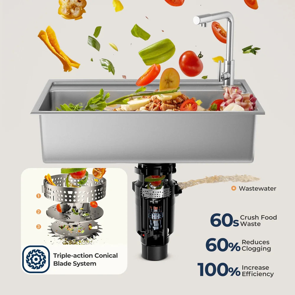 Food Waste Garbage Disposal Unit | 750W | Silent Motor | EU Plug | Under-Sink