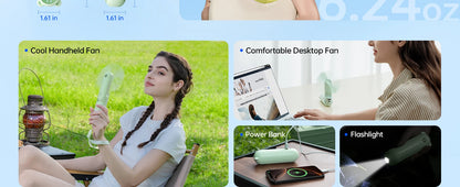 JISULIFE Portable Handheld Fan with Power Bank & Flashlight