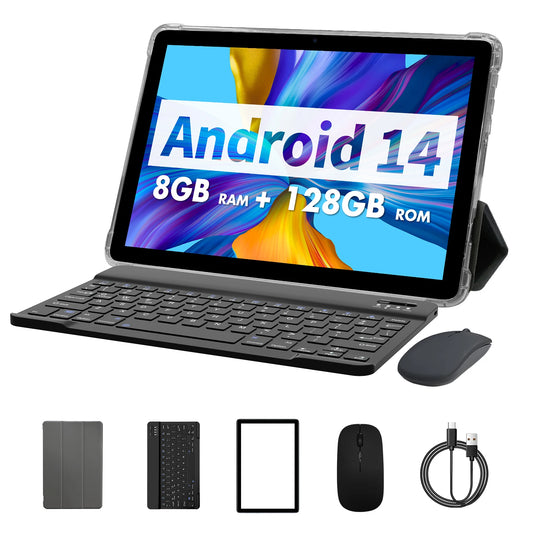 PRITOM TAB11 Tablet 10.1" – Android 15, 8GB+128GB, Octa Core, 5G WiFi, Keyboard+Mouse+Case