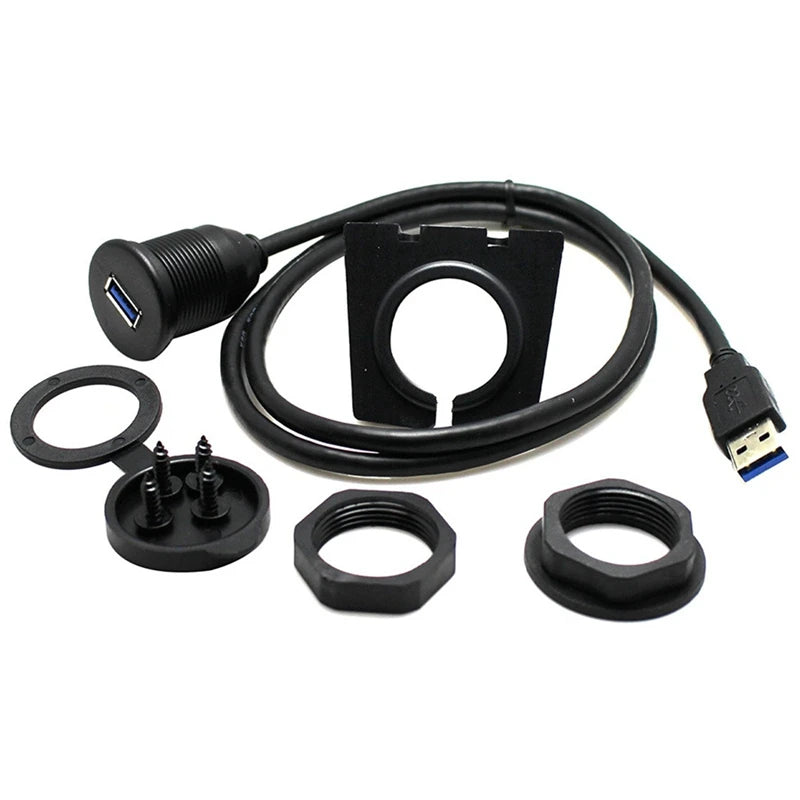 USB Panel Flush Mount Extension Cable with LED – USB 2.0/3.0, 1m/2m, for Car, Boat & Dashboard