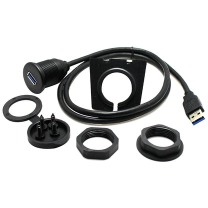 USB Panel Flush Mount Extension Cable with LED – USB 2.0/3.0, 1m/2m, for Car, Truck, Boat, Motorcycle Dashboard