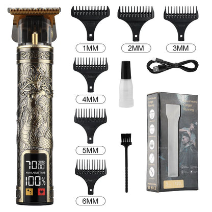 R.E.D. Shopping T9 LCD electric hair clipper with oil head precision trimmer for men, showing sleek design and adjustable blades