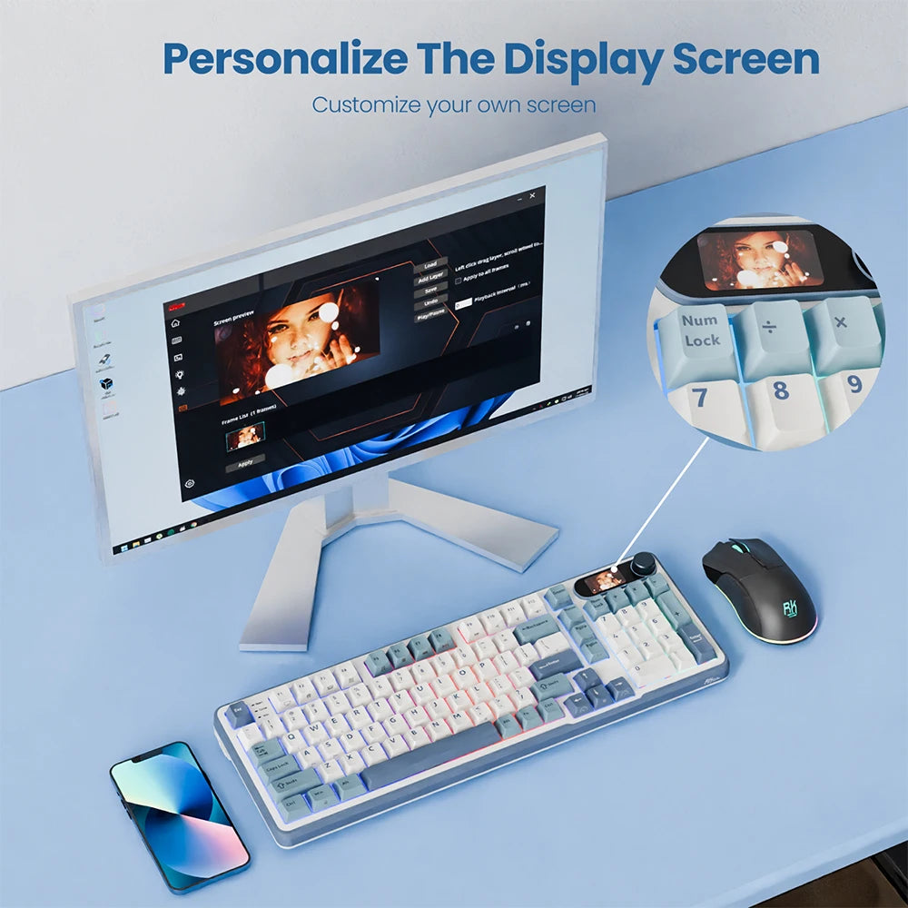 RK Royal Kludge S98 Wireless Mechanical Keyboard – 98 Key, Hot-Swap, TFT Screen, BT5.0/2.4G/USB-C
