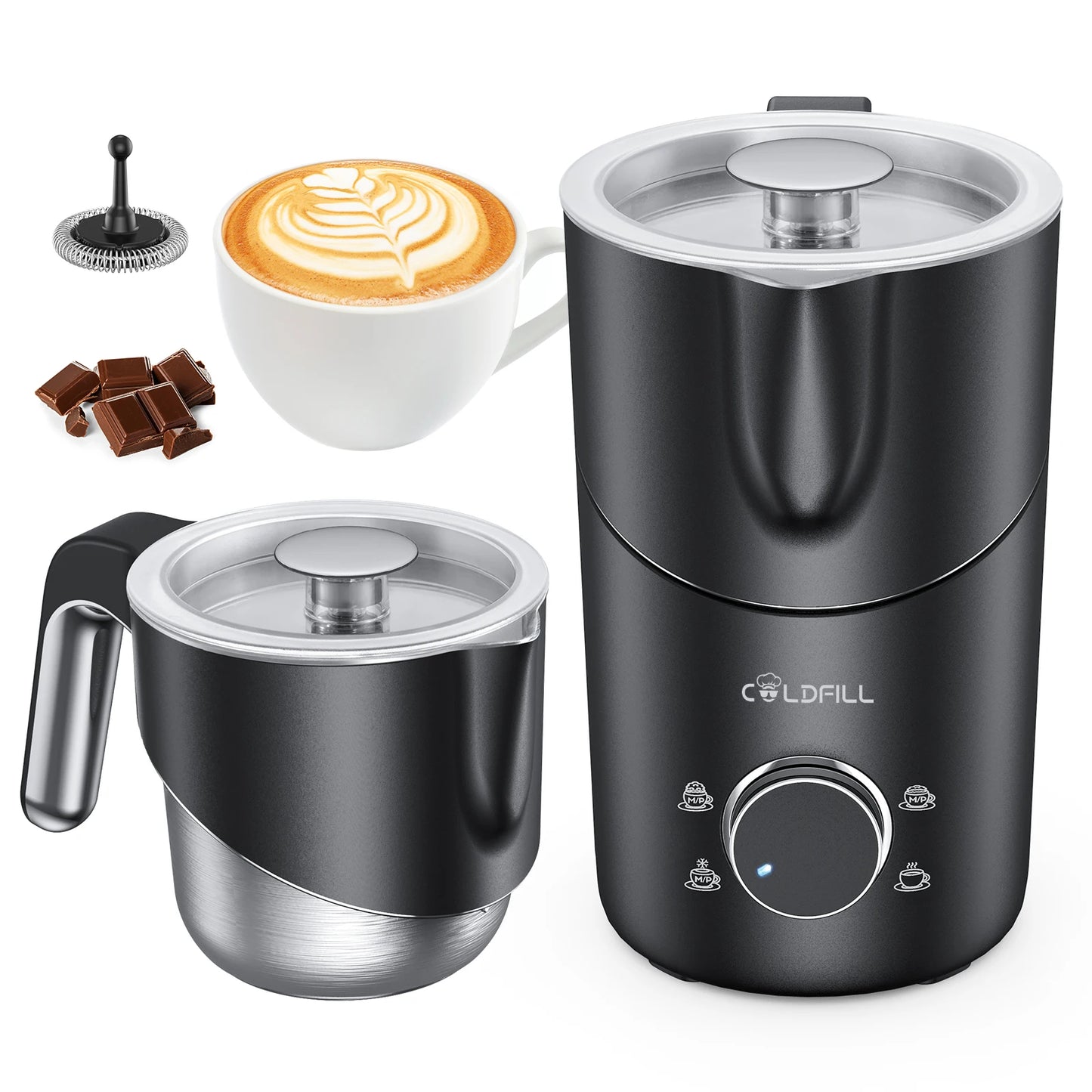 8-in-1 Electric Milk Frother & Steamer | 400ml | Hot & Cold Foam | Dishwasher Safe | Coffee Latte Cappuccino