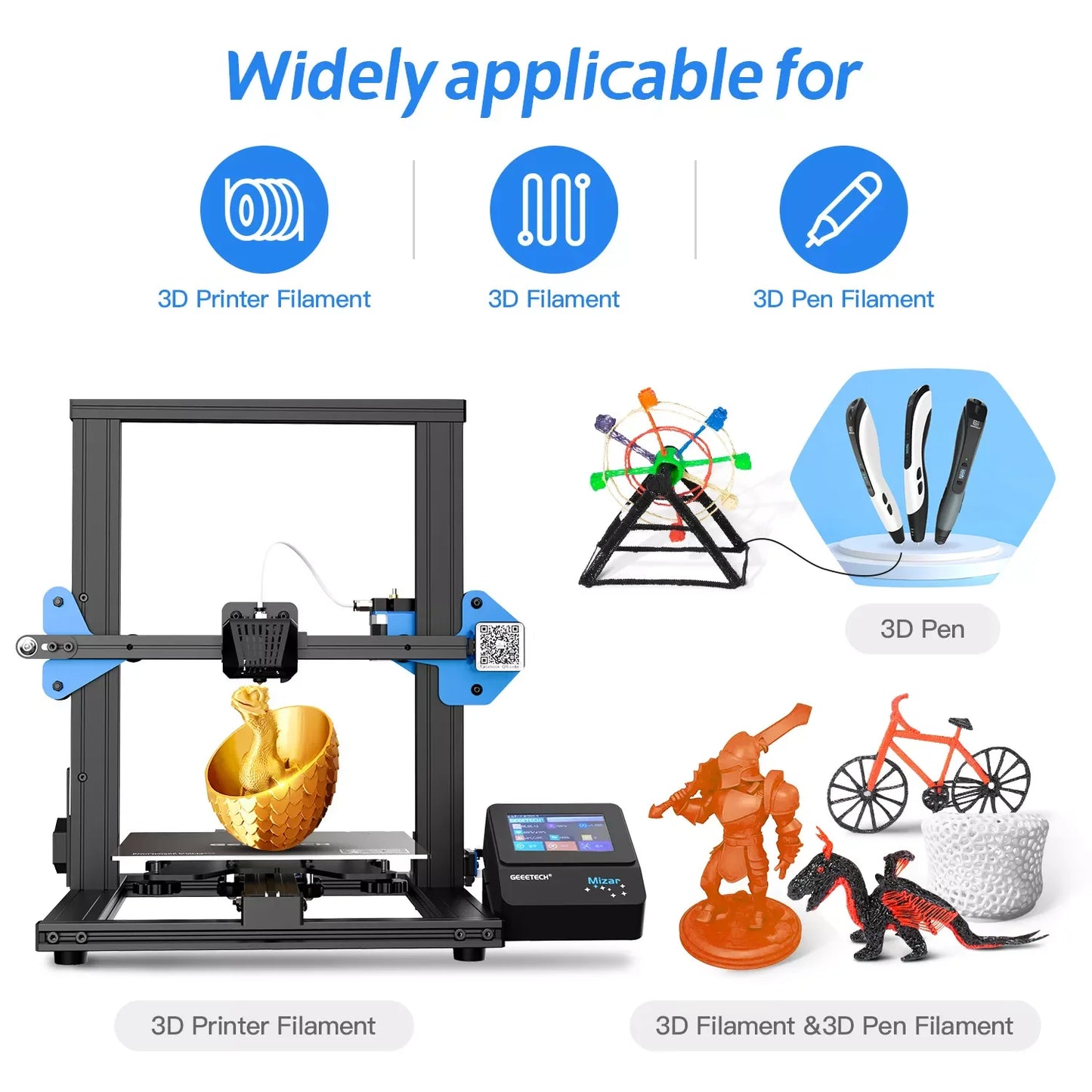 GEEETECH 3D Printer Filament – 10KG Box, 1.75mm Matte / PETG / Silk PLA / TPU / ABS, Safe Materials