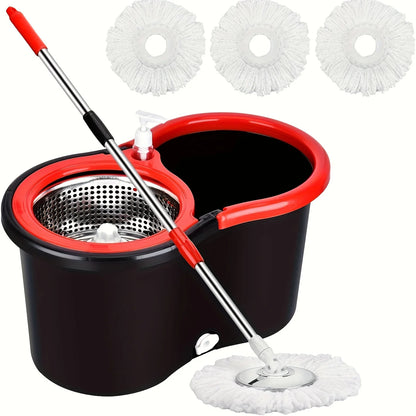 Heavy-Duty Spin Mop & Bucket System – 360° Rotating Floor Cleaner with Adjustable Handle & 3 Mop Heads