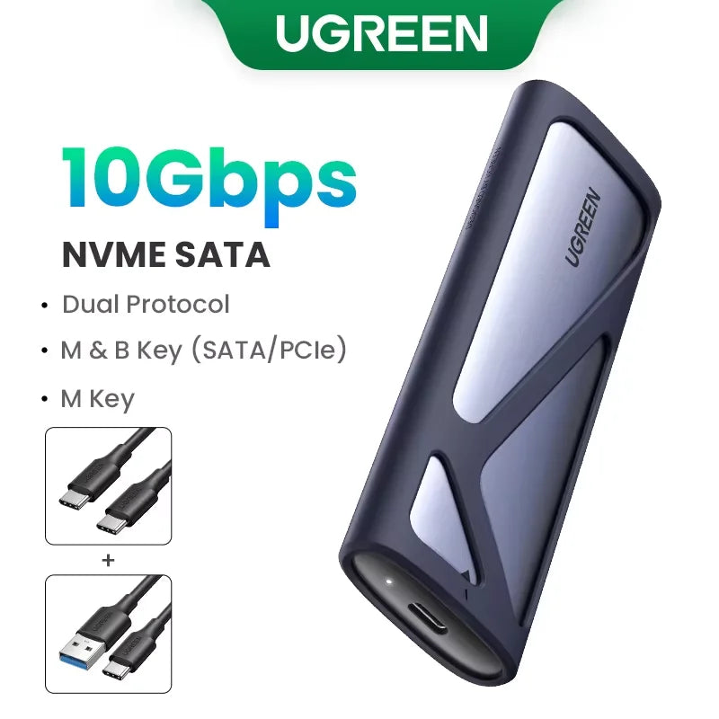 UGREEN M.2 SSD Case | NVMe & SATA Dual Protocol | USB-C 3.1 10Gbps | NVMe PCIe / NGFF SATA | External SSD Enclosure