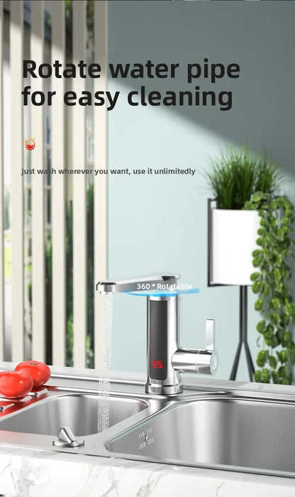 Tankless electric water heater by R.E.D. Shopping with digital display, designed for instant hot water in kitchen faucets.