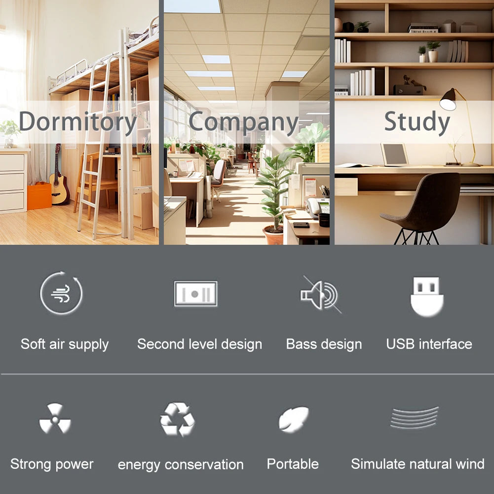 LED Bladeless Tower Fan — 90° Oscillating, USB Powered, Quiet, Desk Fan with Light, Home & Office