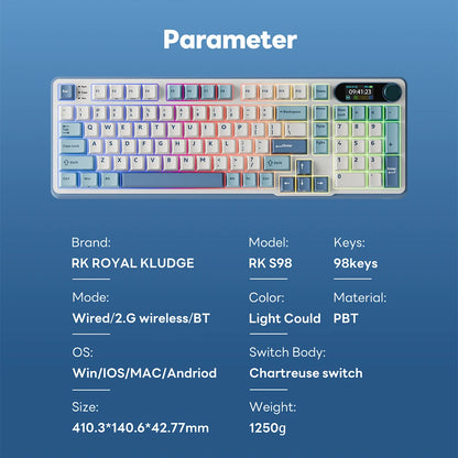RK Royal Kludge S98 Wireless Mechanical Keyboard – 98 Key, Hot-Swap, TFT Screen, BT5.0/2.4G/USB-C