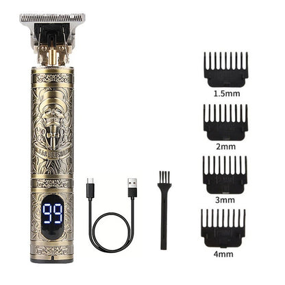 R.E.D. Shopping T9 LCD electric hair clipper with oil head precision trimmer for men, featuring a sleek design and adjustable blades