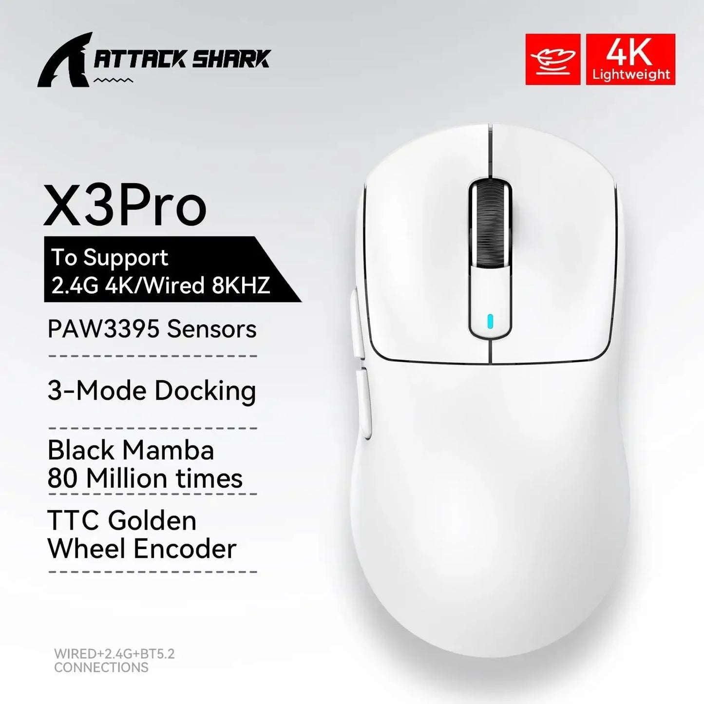 ATTACK SHARK X3 / X3 Pro Wireless Gaming Mouse – 26K DPI, 8K Hz, Tri-Mode, Ultra-Light