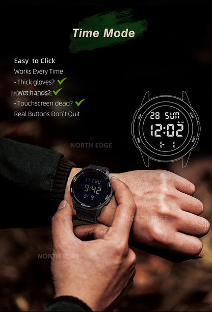 NORTH EDGE TERRAX Men's Digital Sport Watch – 50M Waterproof, Stopwatch, Countdown, Outdoor