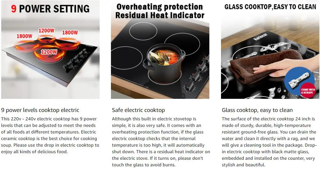 Karinear 4-Burner Electric Cooktop 24" – 6000W Built-in Induction Hob
