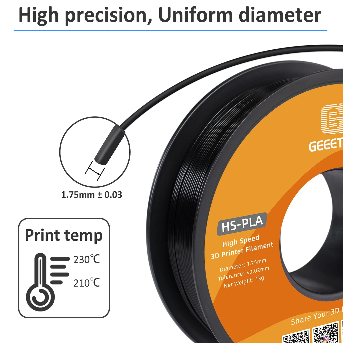 GEEETECH High-Speed PLA Filament – 1.75mm, 1KG, Fast Curing, HS-PLA for High-Speed 3D Printing