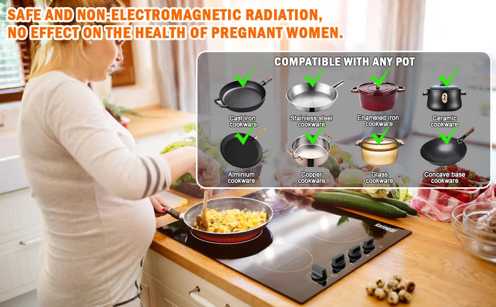 Karinear 4-Burner Electric Cooktop 24" | 6000W | 220-240V | Knob Control