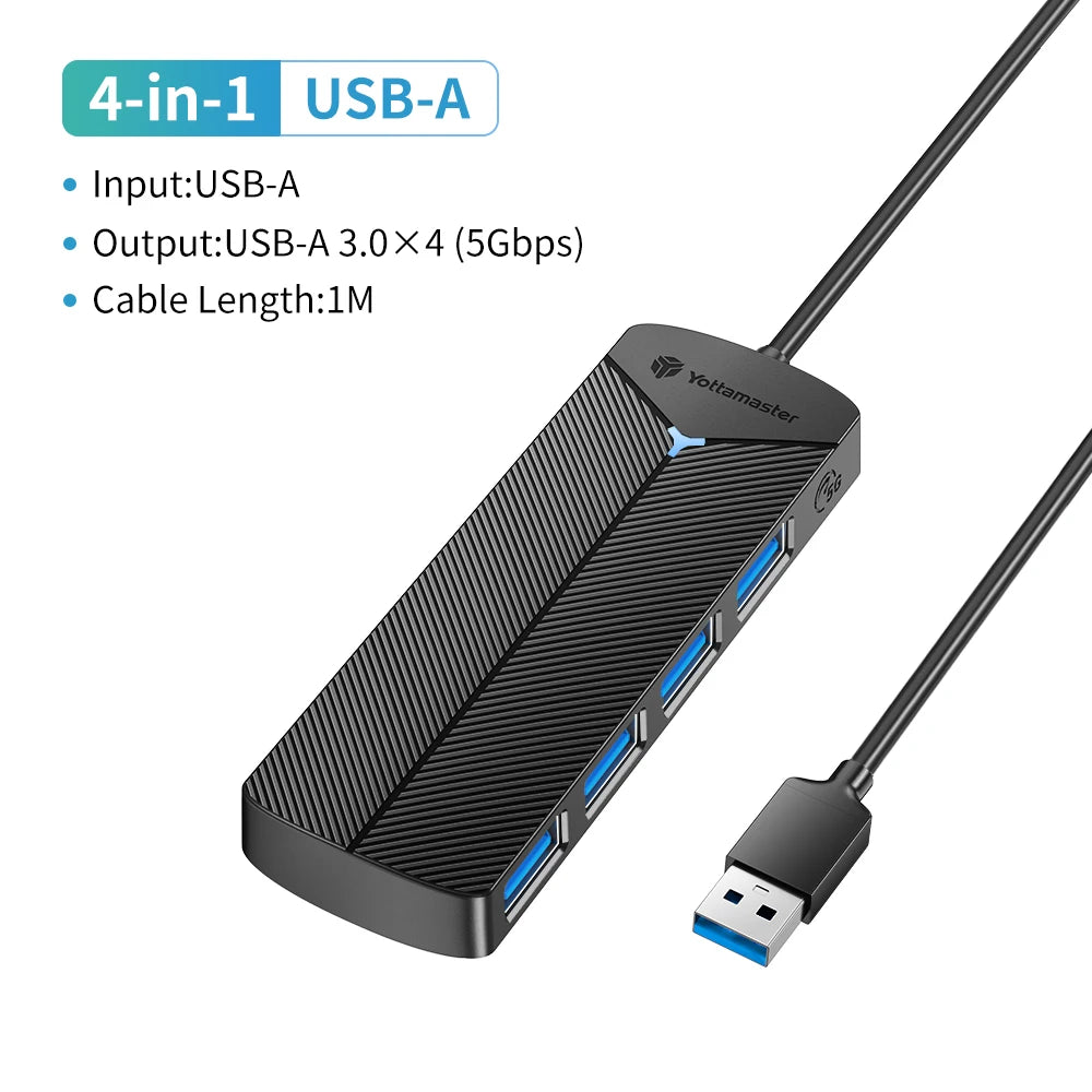 Yottamaster 4-in-1 USB 3.0 Hub | 5Gbps | Ultra-Slim OTG Adapter | USB-A & Type-C | For PC & Mac