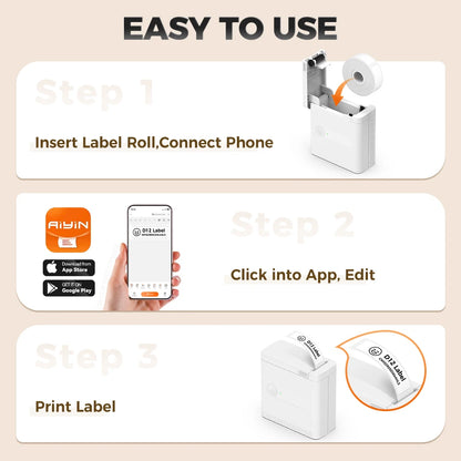 UniPlus D12 Mini Bluetooth Thermal Label Printer – Inkless, Self-Adhesive, iOS/Android