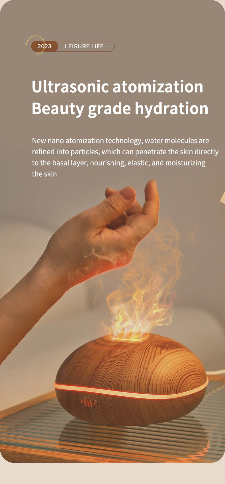HLCOME Ultrasonic Aroma Diffuser – 200ml Wood Grain, 7 Color LED, Remote Control, Essential Oil Humidifier for Home & Bedroom