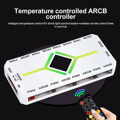 9-Port ARGB PWM Fan Hub – 3-Pin ARGB + 4-Pin PWM, Magnetic Mount, Remote Control, 12V/5V, Black/White