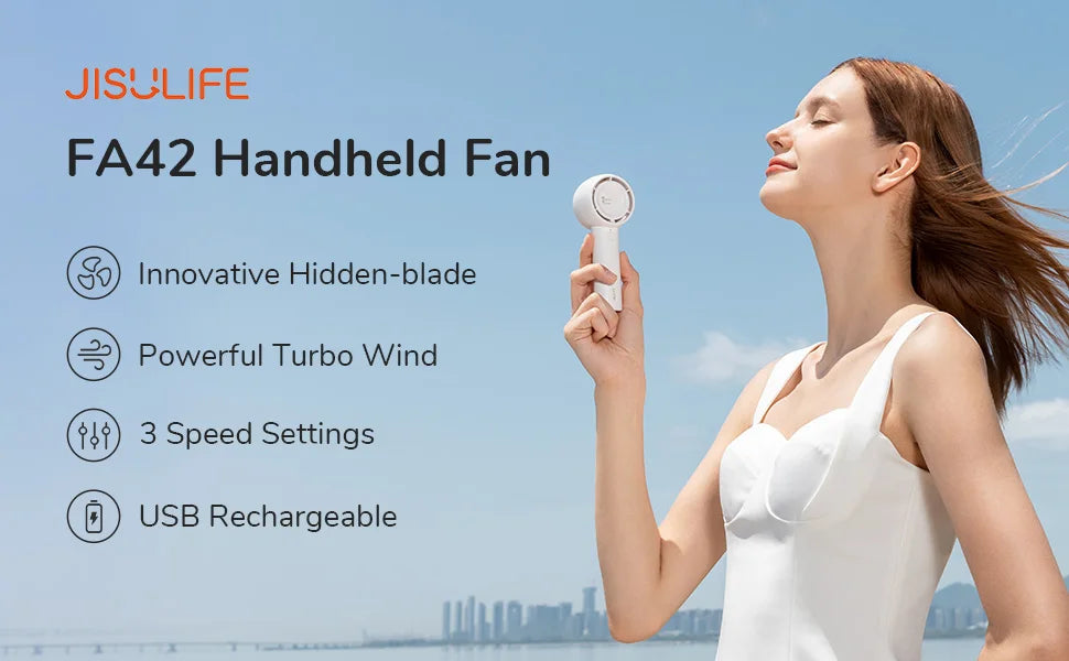 JISULIFE Mini Portable Bladeless Fan | 4W Turbo | 2000/4500mAh | CE Certified | Pocket Hand Fan | White / Brown / Green