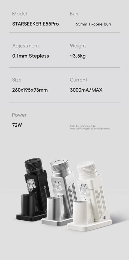 STARSEEKER E55Pro Electric Coffee Grinder – 55MM Titanium Cone Burr, Stepless Adjustment