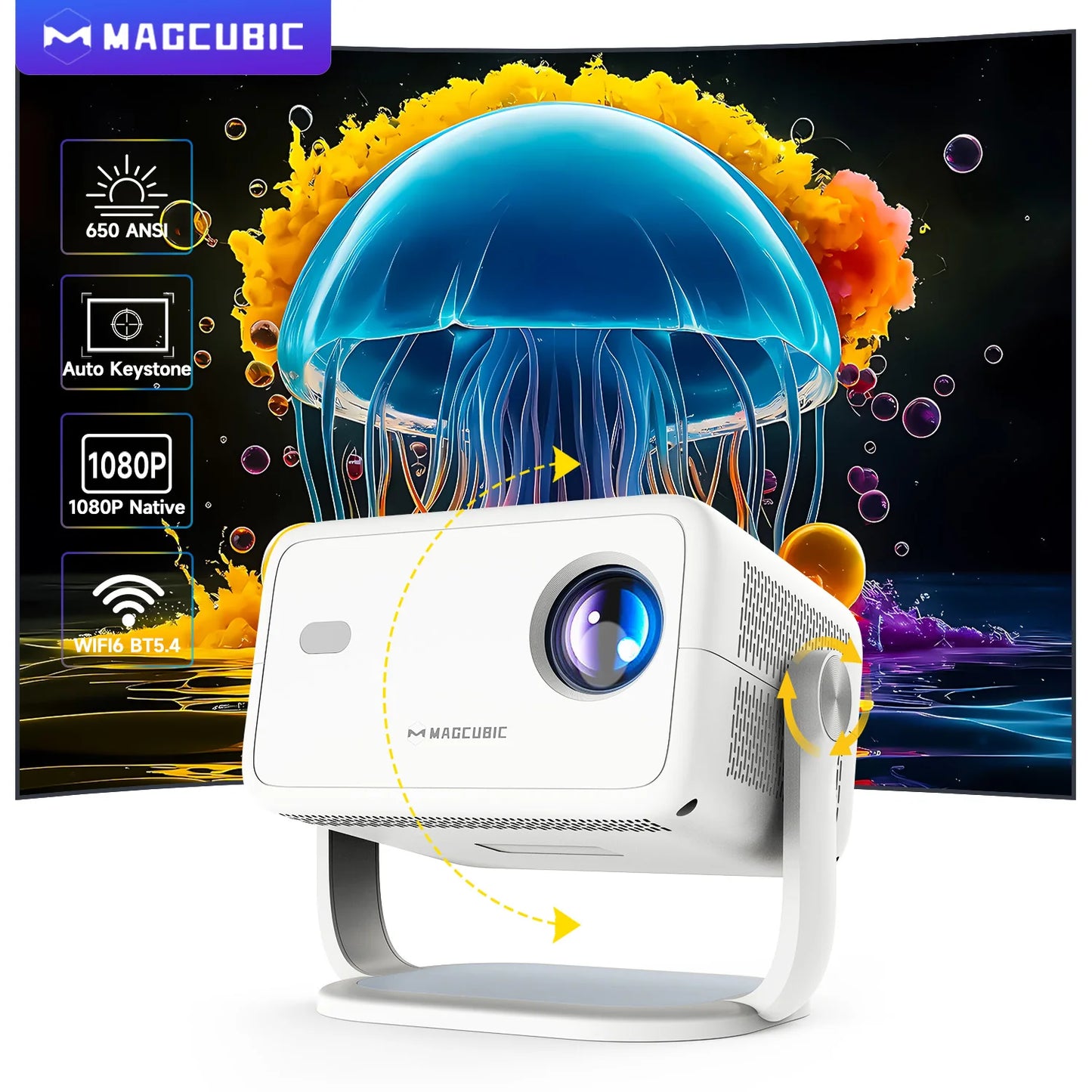Magcubic L018 Native 1080P Portable Projector – 650 ANSI, Android 14, Auto Keystone, WiFi 6, BT5.4