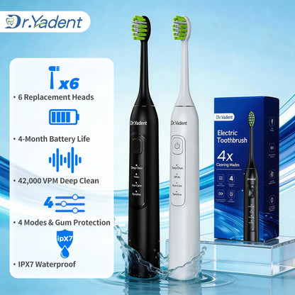 DrYadent YD05 Sonic Toothbrush – 6 Brush Heads, 4 Modes, 30-Day Battery