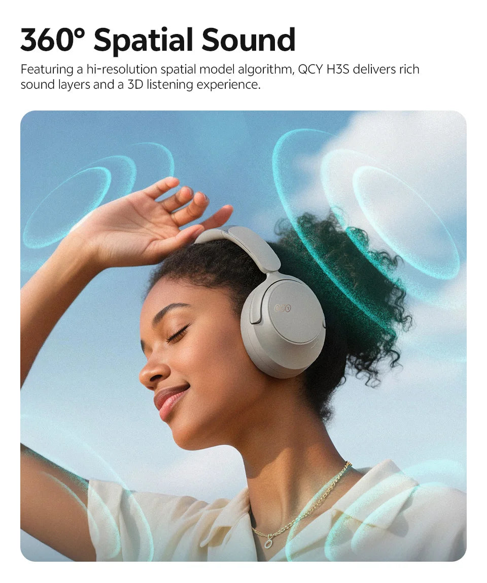 QCY H3S ANC Over-Ear Headphones – -56dB, LDAC, Dual Driver, Bluetooth 6.0, 102Hrs