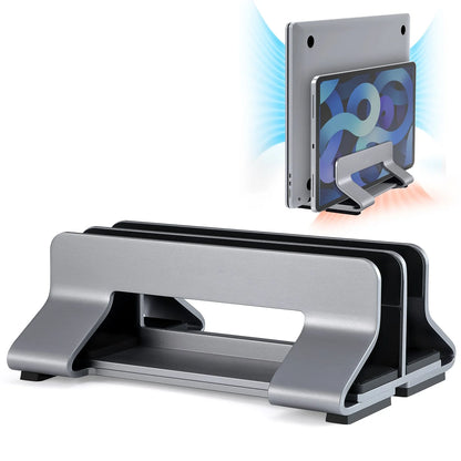 Aluminum Vertical Laptop Stand – Tool-Free, Adjustable 12–30mm, for MacBook, Lenovo, HP, Dell and More