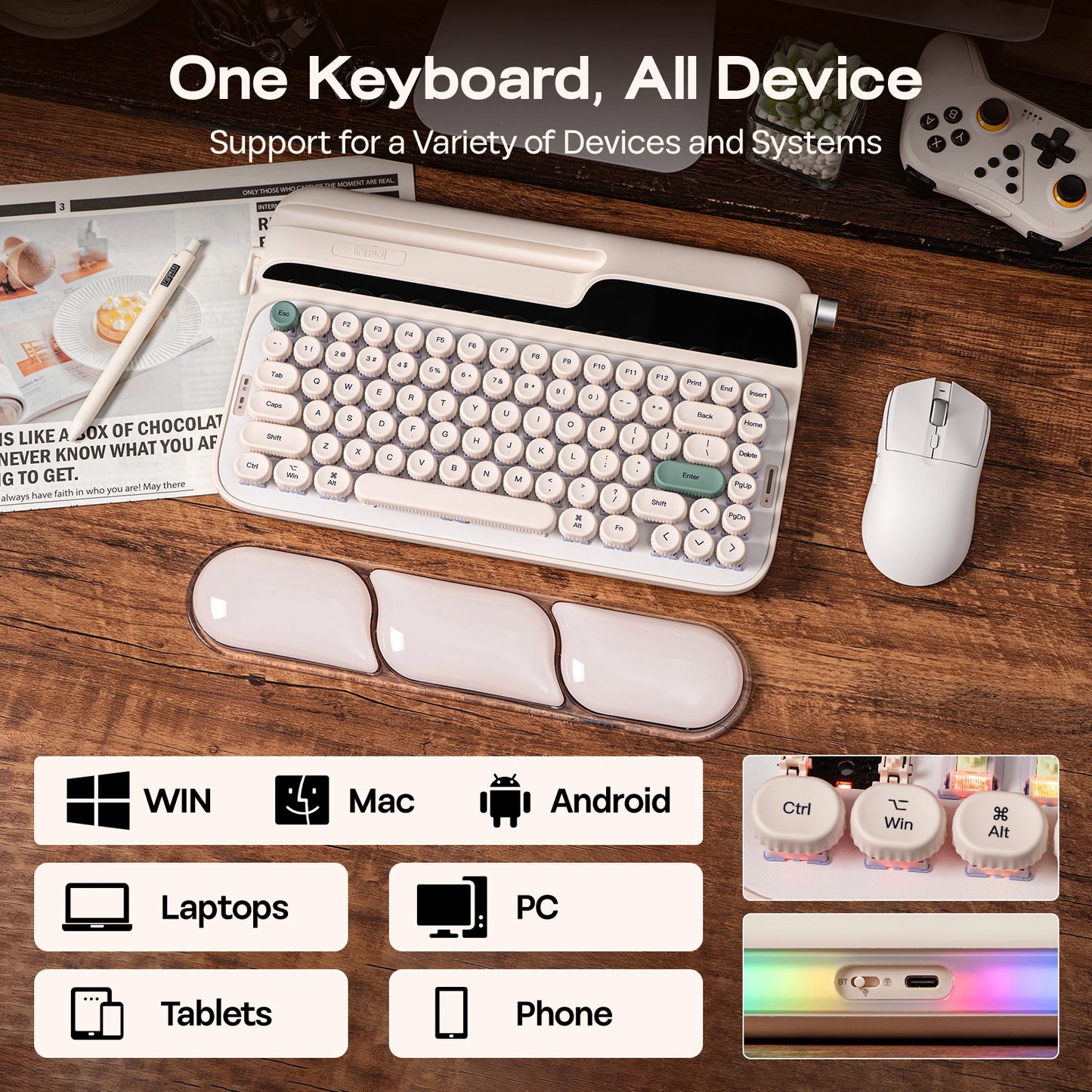 EPOMAKER Glyph 75% Mechanical Keyboard | Retro Typewriter | TFT Screen | Rotary Knob | Wired / 2.4GHz / BT