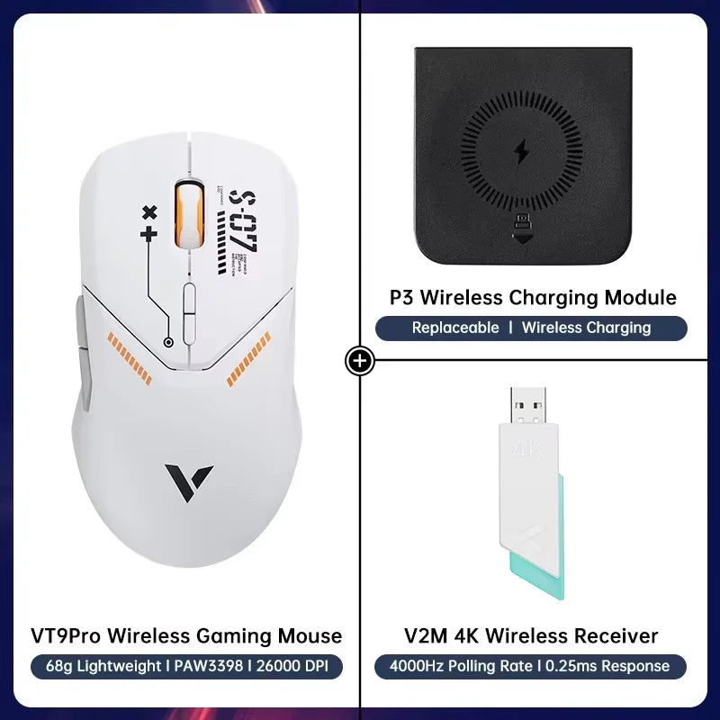 Rapoo VT9PRO Wireless Gaming Mouse – PAW3398, 68g, 26000DPI, Type-C, Programmable, Ergonomic