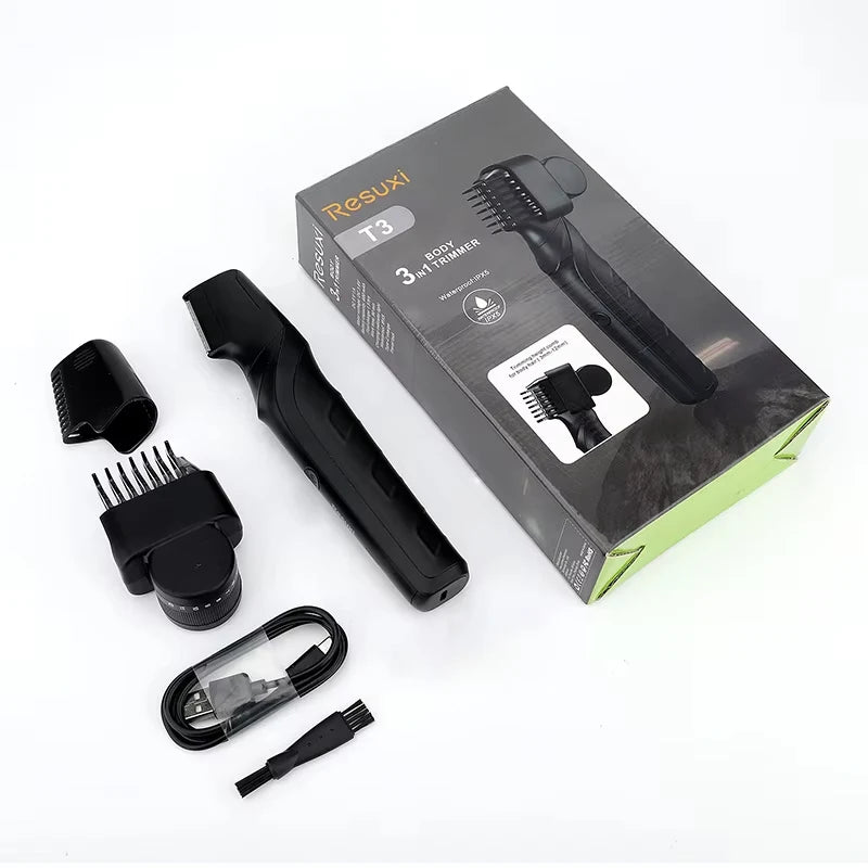 Body Hair Trimmer for Men | Groin & Pubic | Wet/Dry | V-Shaped Head | 2 Comb Attachments