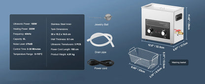 SucceBuy Ultrasonic Cleaner 2L–30L | Heater & Timer | Lab, Auto Parts, Jewelry