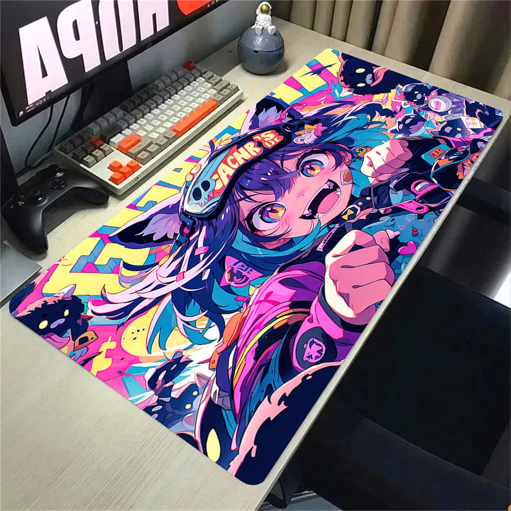 Kawaii Girls & Cat Graffiti Deskmat 900x400 – Anime Gaming Mouse Pad, Waterproof, Non-Slip