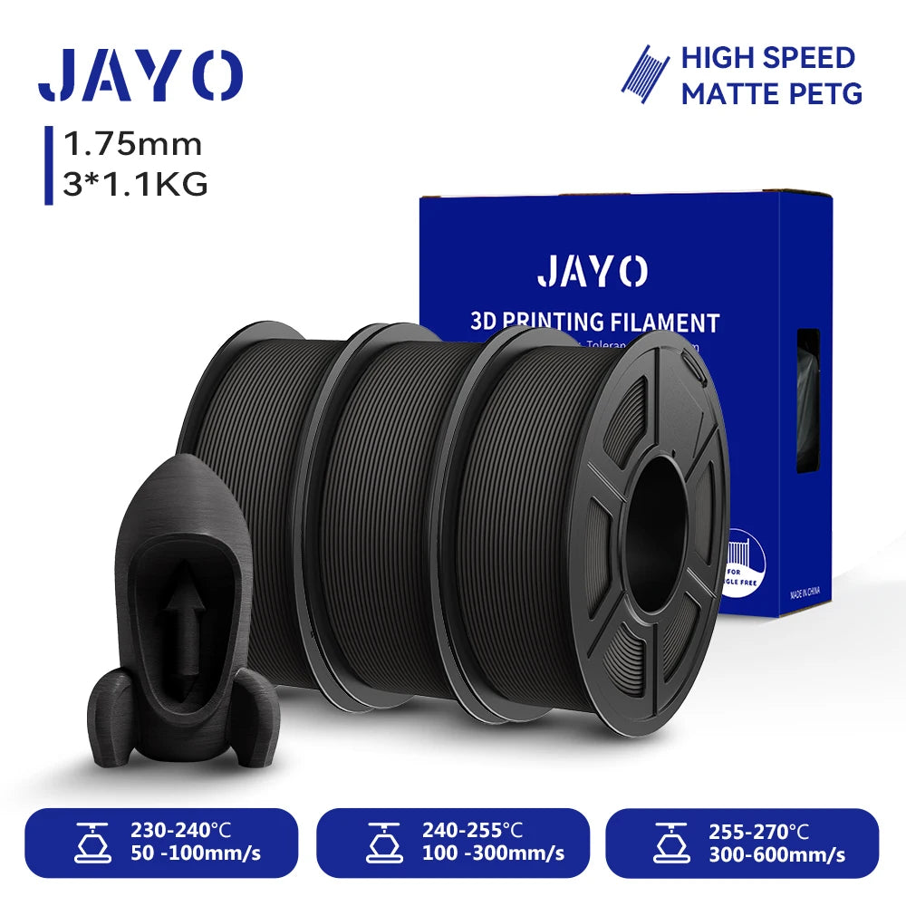 JAYO PETG/High Speed Matte PETG 3D Printing Filament 1.75MM Mix-Colors & No bubbles &Non-toxic For 3D Printer & Pen 3Rolls