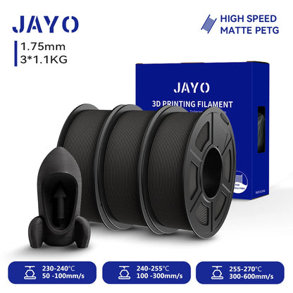 JAYO PETG/High Speed Matte PETG 3D Printing Filament 1.75MM Mix-Colors & No bubbles &Non-toxic For 3D Printer & Pen 3Rolls